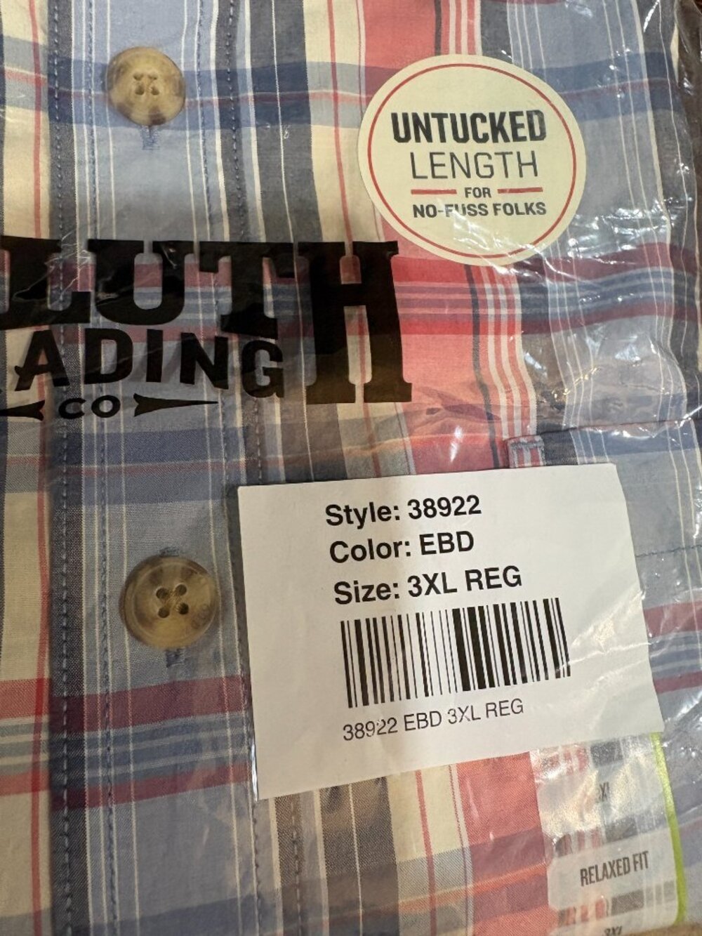 Duluth Trading Co. Men's BBQ Relaxed Fit S/S Dress Shirt sz 3XL Plaid NWT NEW - Picture 3 of 3